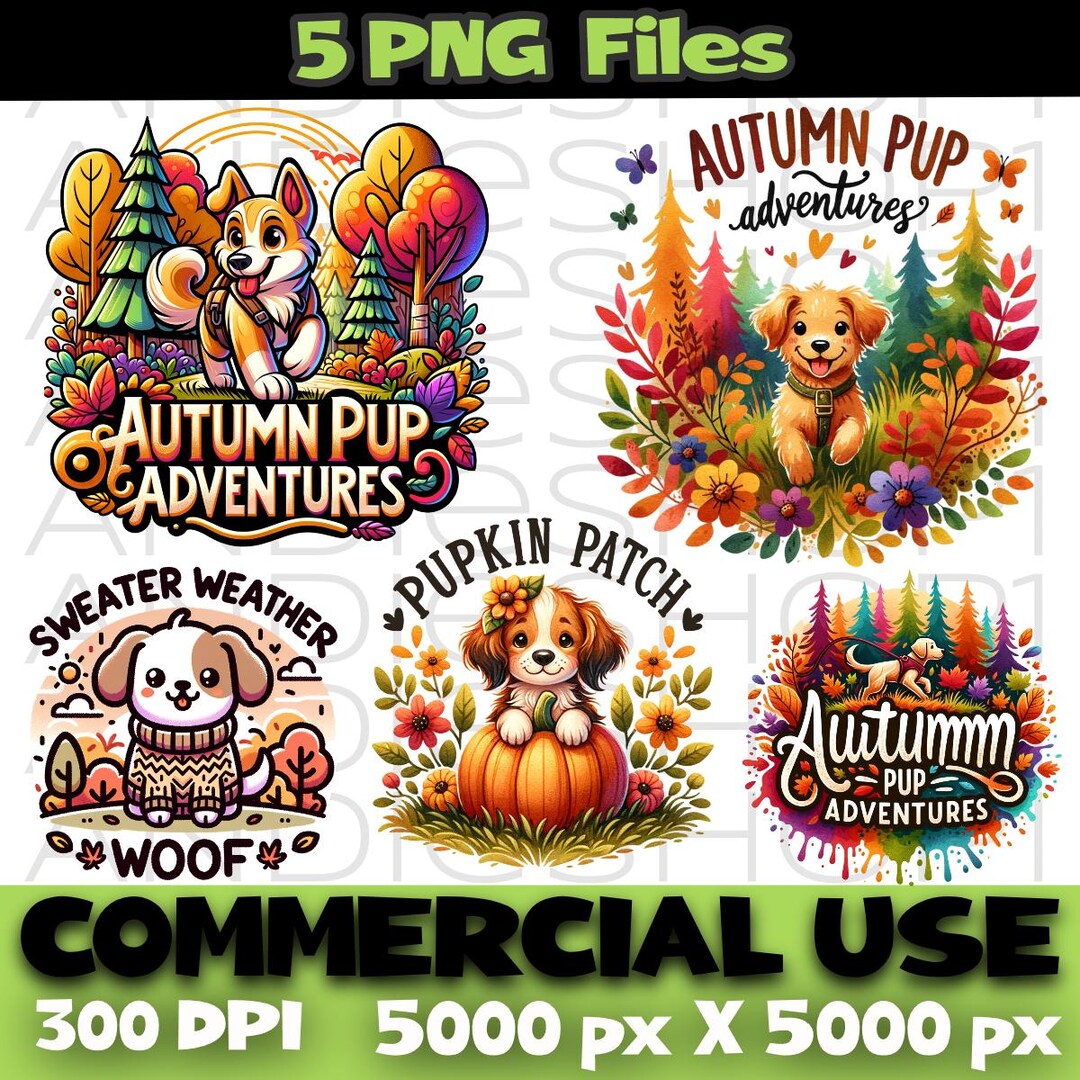 Fall Dog Clipart PNG Bundle | Autumn Puppy Art - Etsy