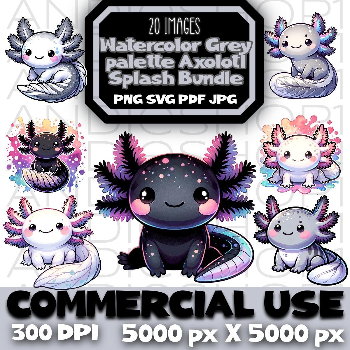 Axolotl design png jpg pdf files cute axolotl clipart salamander instant download bundle axolotl lover images digital art design POD