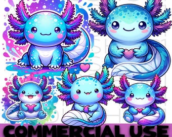 Kawaii Blue Axolotl Clipart / Pacchetto PNG di San Valentino (download digitale)