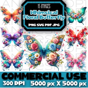Papillon floral lunatique svg png pdf jpg image fichier clipart en téléchargement numérique fleur botanique bundle clip art Téléchargement instantané fleurs sauvages