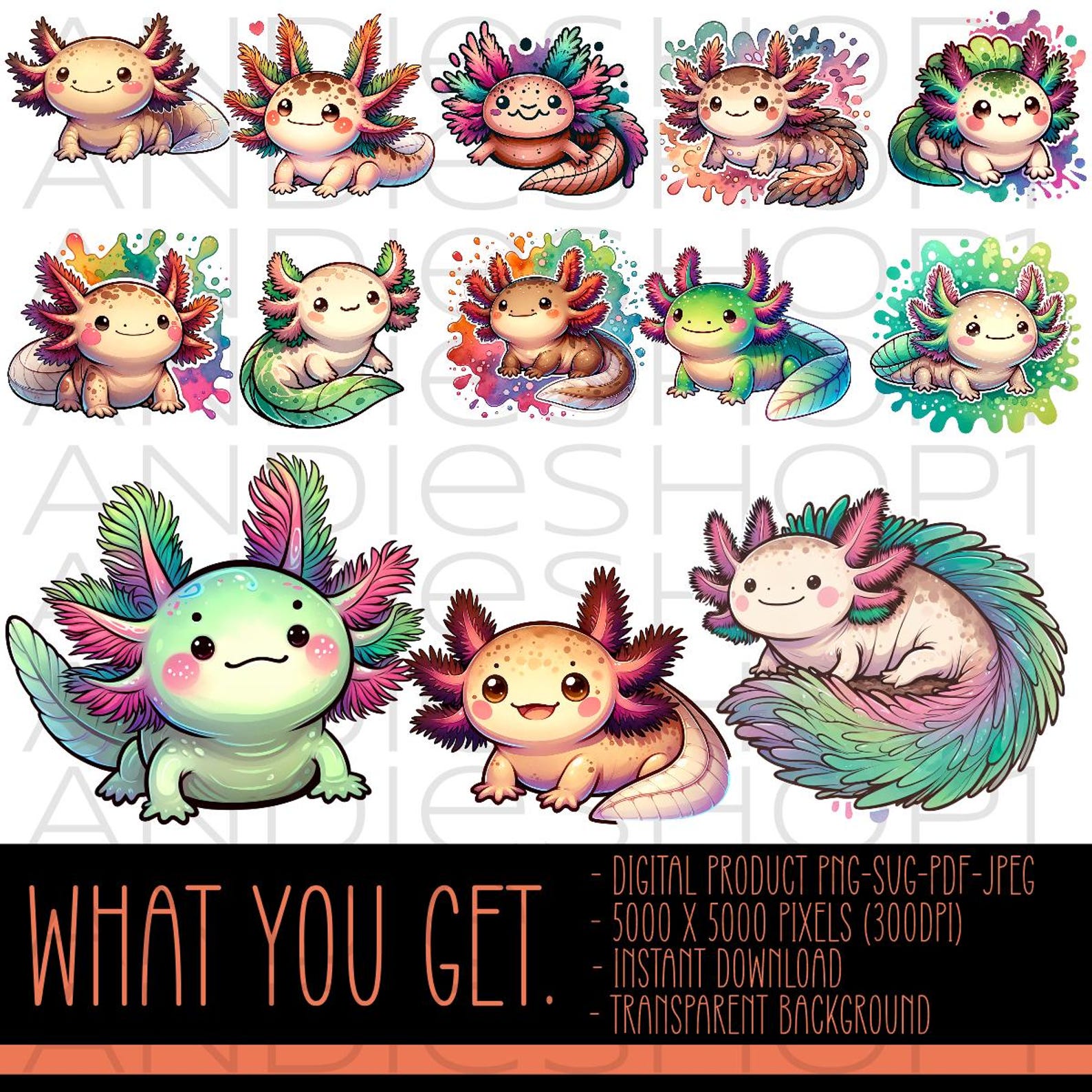 Axolotl Design Svg Png Jpg Pdf Files Cute Axolotl Clipart Salamander ...