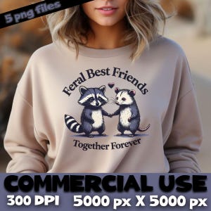 Wunderlicher Waschbär und Opossum Clipart Bundle - Niedliche Waldfreunde, die Händchen halten - PNG Tierillustrationen zum Basteln & Aufkleber, POD Art
