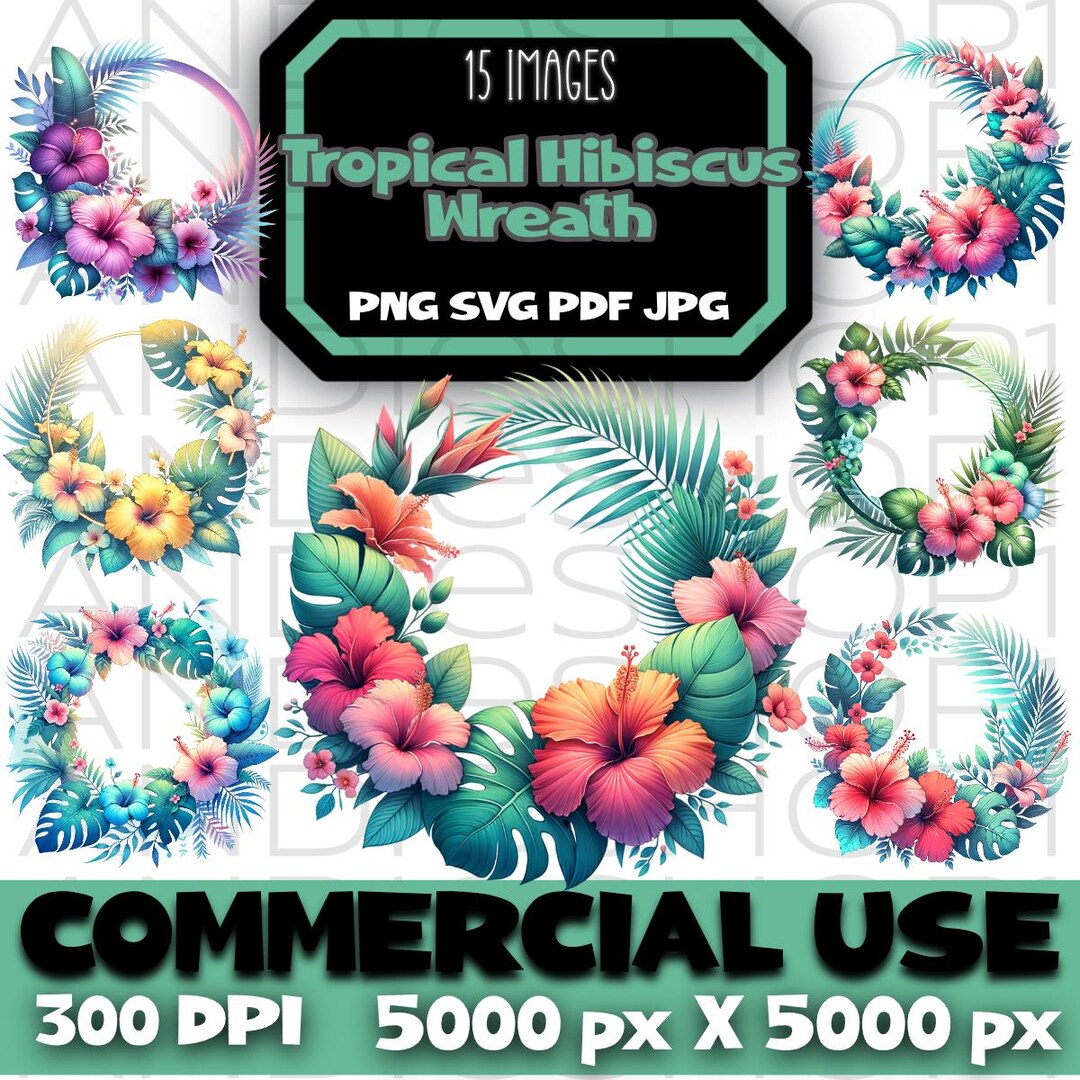 Tropical Hibiscus Wreath Svg Png Pdf Jpg Image File Clipart Digital ...