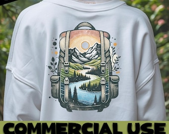 Vintage Hiker Backpack PNG Bundle, Engraved Mountain Clipart (Digital Download)