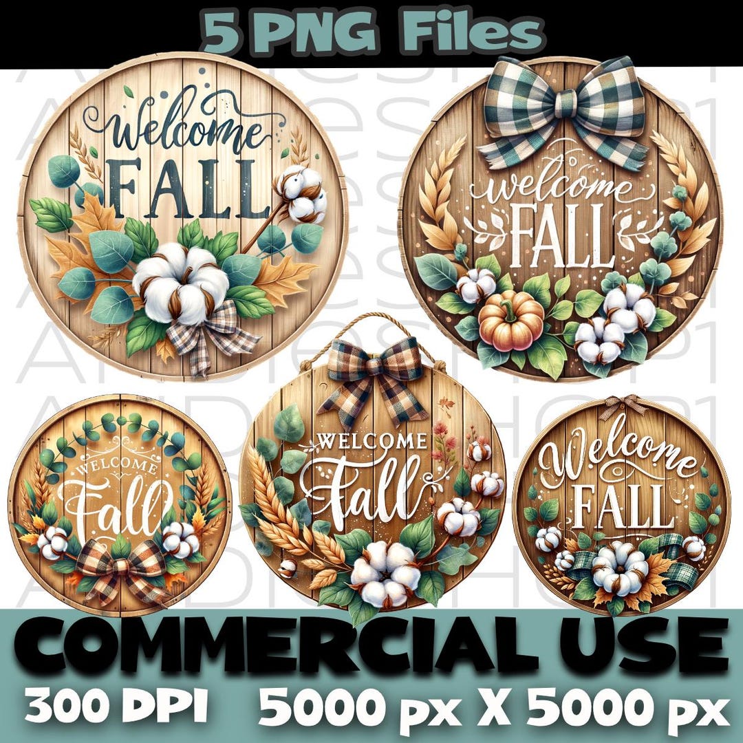 Welcome Fall Round Farmhouse Sign Bundle With Eucalyptus, Cotton Sprigs ...