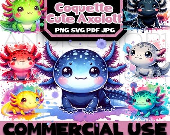 Cute coquette Axolotl svg png jpg pdf files axolotl clipart salamander instant download bundle axolotl lover images digital art design POD