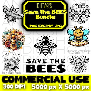 Save the Bees Bundle svg png jpg pdf files cute bee clipart insect instant download honey bee lover images digital art bee good design POD