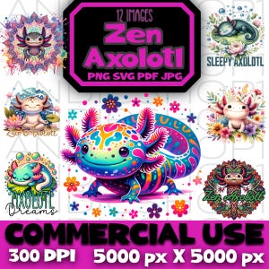 Diseño de axolotl zen svg png jpg archivos pdf lindo axolotl clipart salamandra descarga instantánea paquete imágenes de amantes de los axolotl diseño de arte digital POD