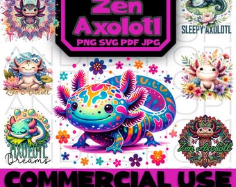 Zen Axolotl design svg png jpg pdf files cute axolotl clipart salamander instant download bundle axolotl lover images digital art design POD