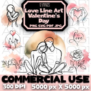 Love Line Art Dia dos Namorados pacote casal silhueta linha arte png arquivo amantes clipart pdf download digital flores jpeg coração svg
