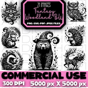 Pacote de imagens clipart de animais da floresta fantástica (png, svg, pdf, jpeg)