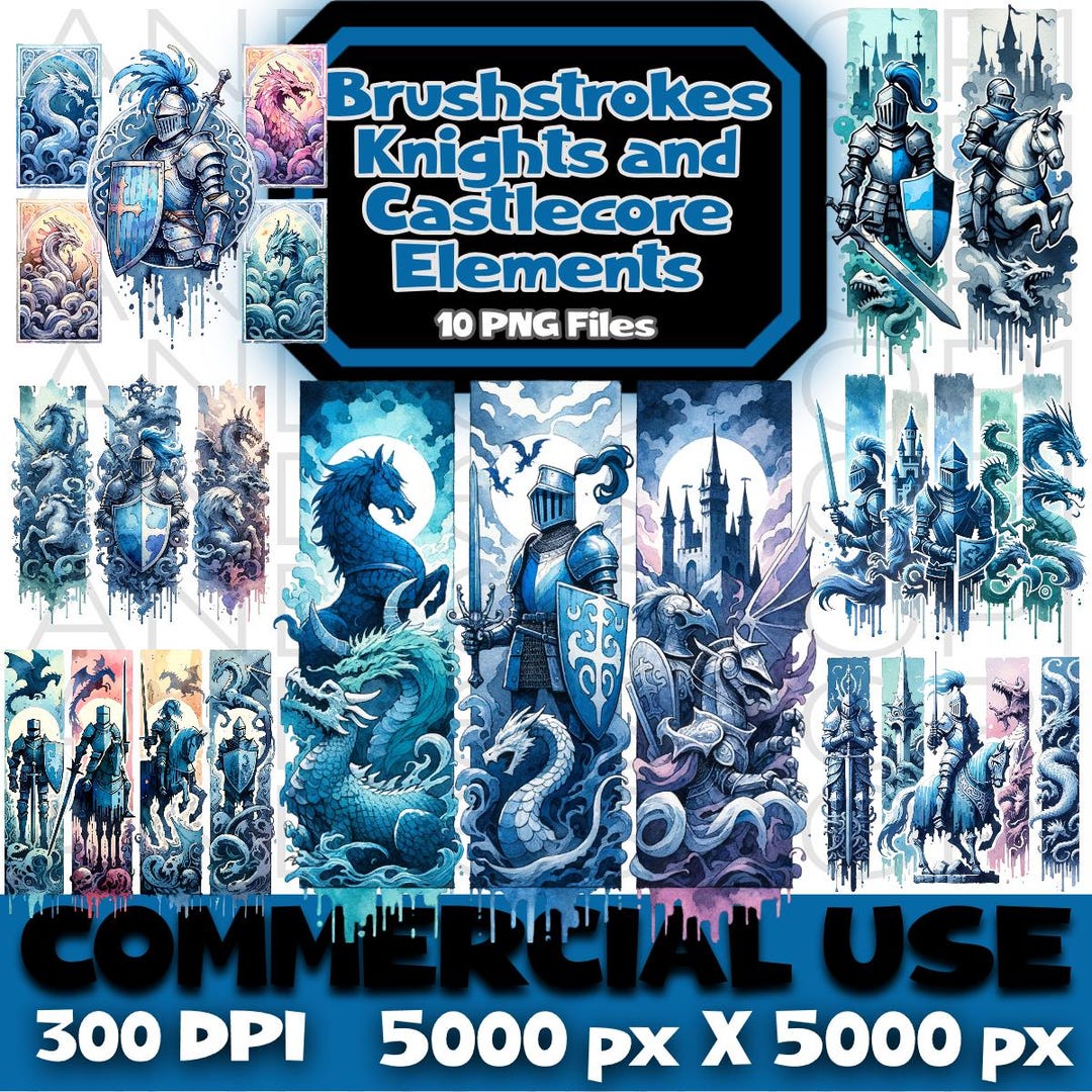Brushstrokes Knights and Castlecore Elements Bundle PNG, Digital