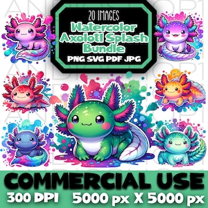 Fichiers png jpg pdf axolotl mignon clipart salamandre téléchargement immédiat bundle axolotl lover images art numérique conception POD