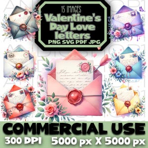 Lot de lettres d'amour Saint-Valentin png image clipart message message pdf téléchargement numérique écrire amoureux jpeg png coquette mots mignons svg