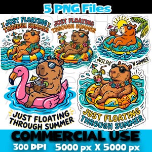 Capybara Lake Float PNG Bundle, Summer Animal Clipart, Sunglasses Drink Transparent Files
