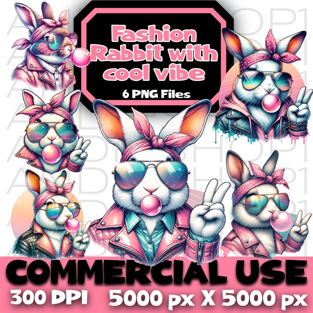 Fashion Rabbit Vibe Fashion Rabbit PNG Clipart Bundle – Digital Art (digital Download ...