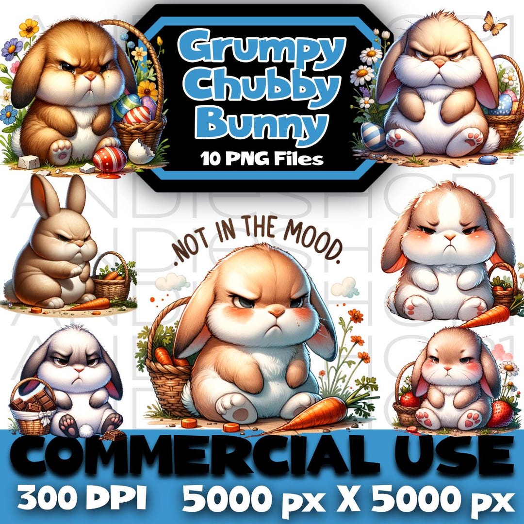 Grumpy Chubby Bunny PNG Bundle | Digital Instant Download Clipart ...