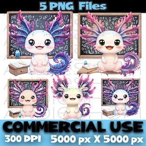Cheerful Cartoon Axolotl PNG Bundle | Cute Amphibian Clipart with Playful Chalkboard Background | Fun Digital Download for Crafts