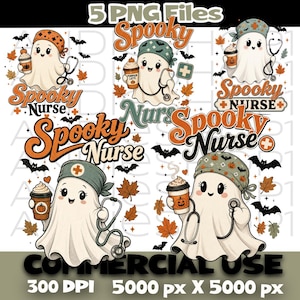 Spöklik sjuksköterska spöke PNG-paket, Halloween-sjuksköterska Clipart, höstmedicinsk design