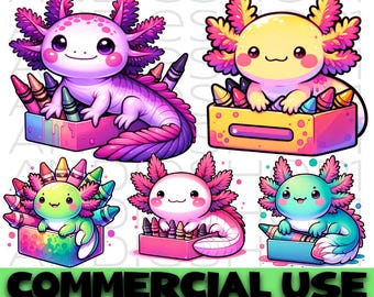 Süße Axolotl Clipart | Zurück zu Schule PNG Bundle (Digital Art)