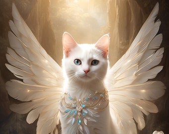 Celestial Companion: Angel Cat Digital Art Print Bundle Christmas gift for cat lovers angel cat angel pet portrait art for funny cat gift