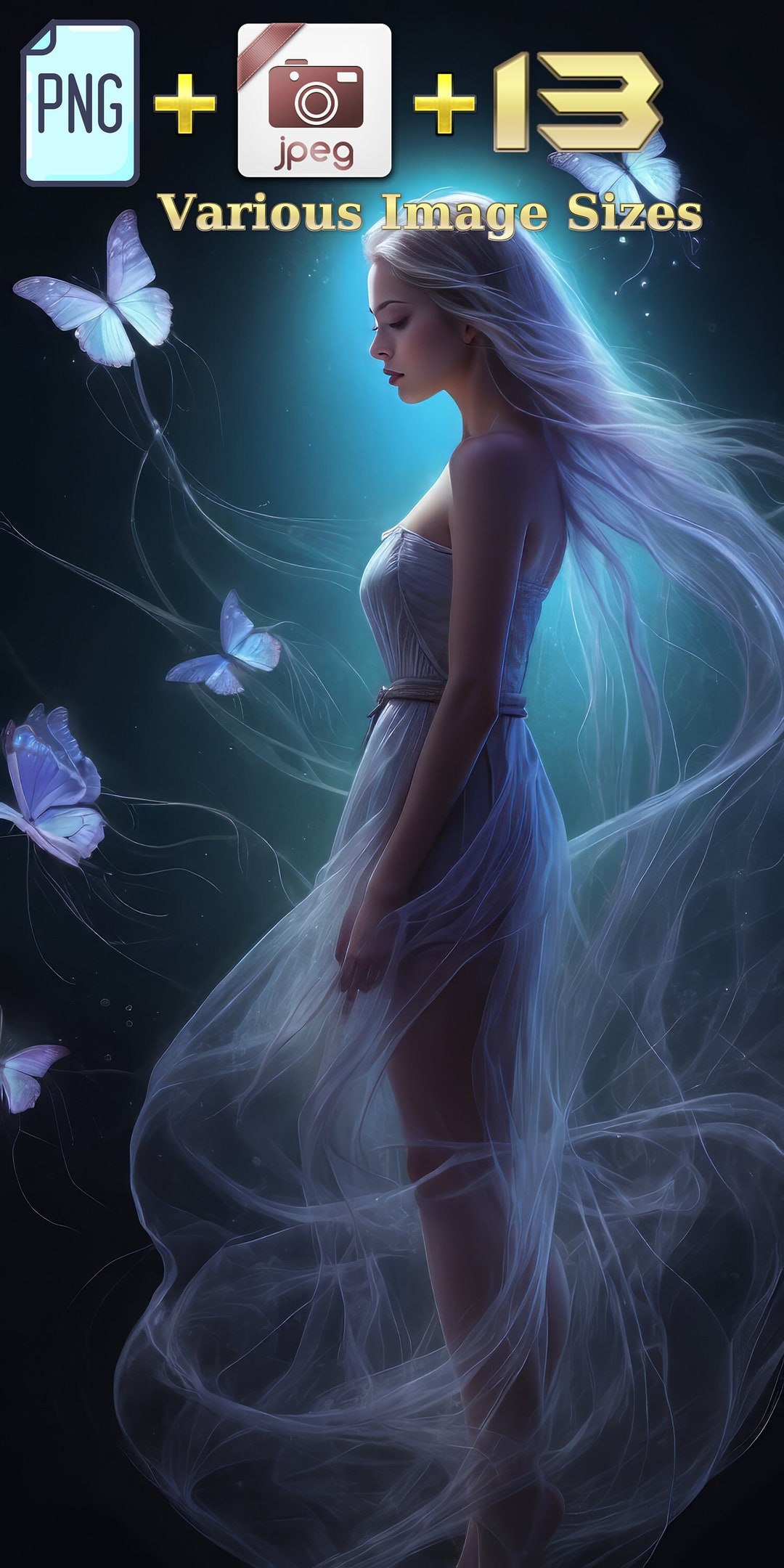 Sexy Beautiful Fairy Woman Semi-naked in a See-through Dress and Butterflies With Translucent