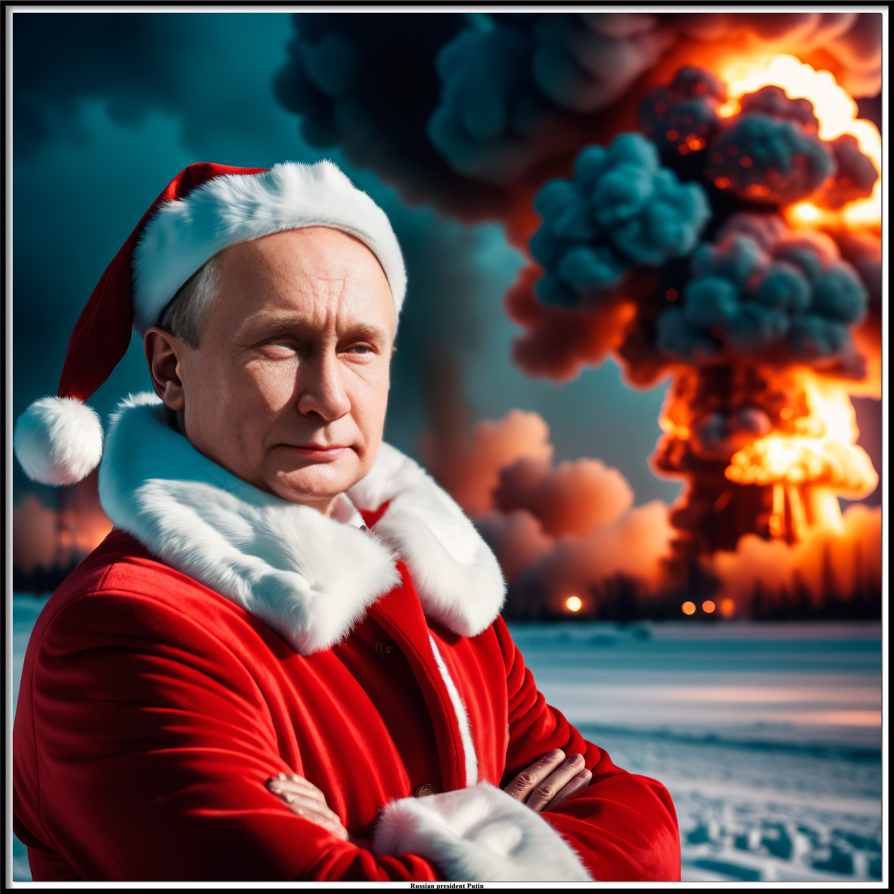 Putin Weihnachtsmann Collage Kunst Stil | Lustige Neujahrs Collagen Kunst | Kommerzielle Nutzung Digitaldruck | T-Shirt & Mug Art PNG Bundle für Geschenk
