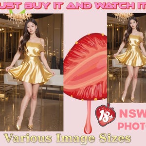 NSFW Luxurious Asian Beauty Digital Art Glossy Gold Skirt & Pink Makeup Portrait Elegant Chandelier Background palace gold rooms for gift