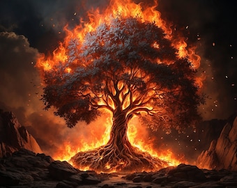 Moses and the Burning Bush Bible Art | Spiritual Illustration | Flaming Tree Digital PNG | Commercial Use Bundle | Biblical artwork for gift