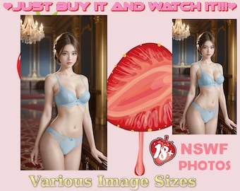 NSFW Beauty Hot Gold-Framed in Blue Lingerie Photorealistic Palace Room Scene with Chandelier, Wooden Railing & Sophisticated Décor for gift