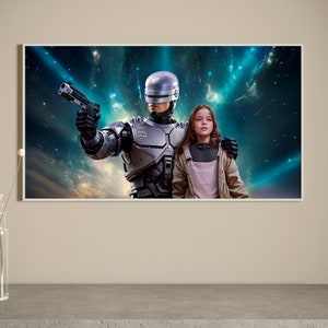 Robocop 1987 Alex Murphy rescued girl poster print,Cyberpunk Sci-Fi Art,Retro Classic Movie,American scifi action film for Samsung Frame TV