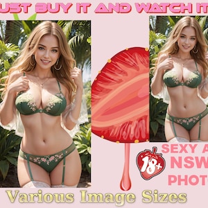 NSFW Sexy Blonde AI Girl in Tropical Lace Lingerie & Squirting Fantasy Curvy Mature Woman Art, Big Breast AI Model, Wall Decor for Roleplay