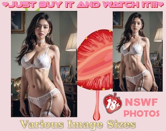 NSFW Young model-looking sexy woman in white lingerie with long dark hair sensual boudoir style choker collar, boudoir art man gift for men