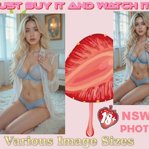 Korean NSFW Middle-Aged Woman Art: Surreal Portrait, sexy blue lace bra, panty set, Bed & Carpet Scene | sexy gift for men Instant Download
