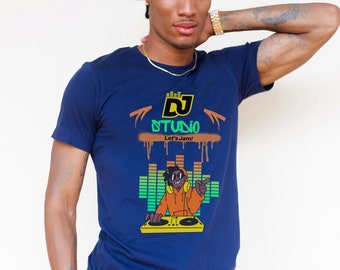 DJ Dark Skin Disk Jockey Lets Jam Studio Music Funny Musician Turntable Headphones Vinyl Night Club Party Event Unisex Comfy T-shirt Tee