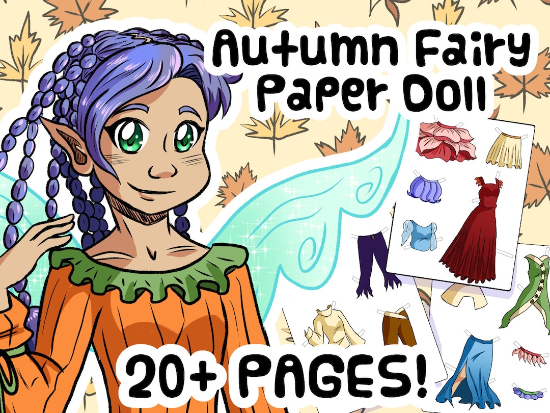 Autumn Fairy Anime Paper Doll Printable Pdf Activity Crafts Etsy