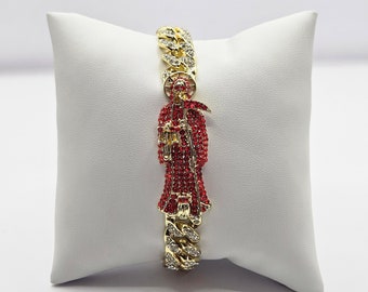 Santa Muerte Stones Bracelet Pulsera de Santa Muerte CZ Gold Plated Saint Religious Jewelry Joyas religiosas