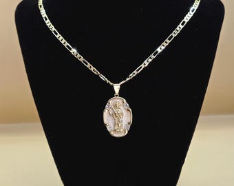 14K Gold Plated Brass Santa Muerte Pendant Necklace with Figaro Chain