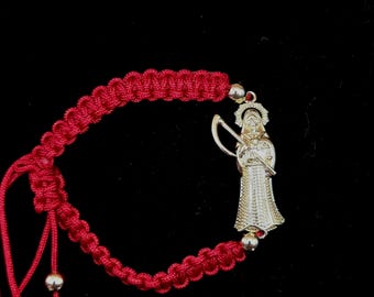 Santa Muerte Thread Knit Bracelet with Gold Plating (Adjustable)