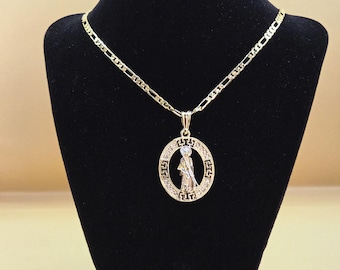 Santa Muerte Pendant Necklace with Figaro Chain