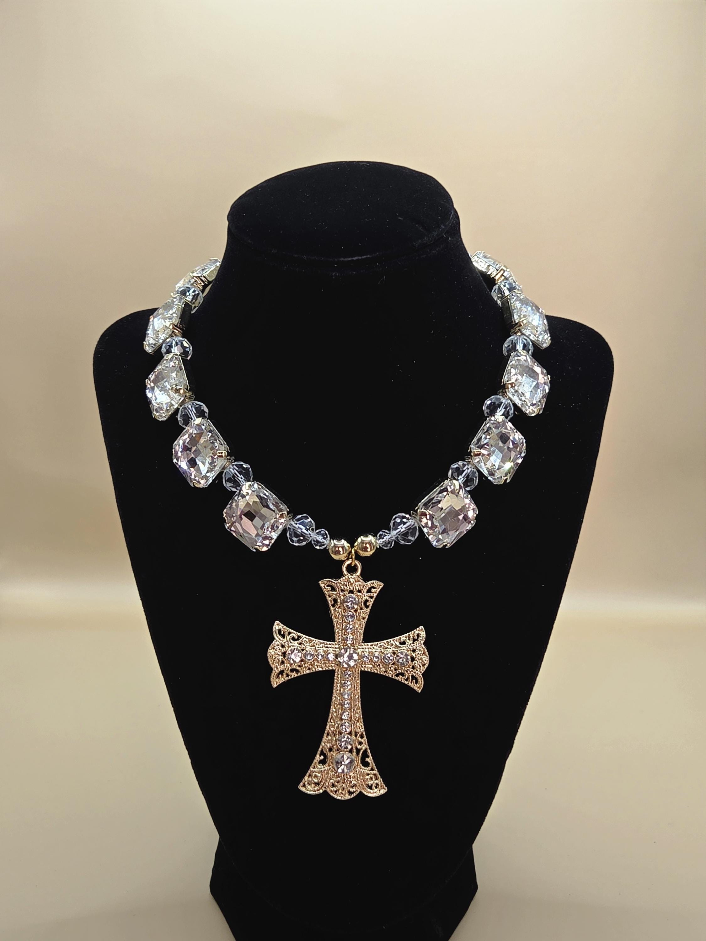 Large Rhinestone Cross Necklace - Etsy