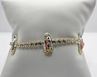 Virgen de Guadalupe Bracelet, 14K Gold Plated CZ, Religious Jewelry