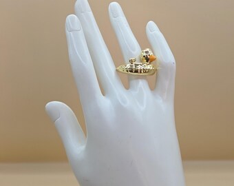 かわいいゴールドのアヒルのラップリング｜サイズ調整可能｜ミニマルなステートメントジュエリー｜ギフト