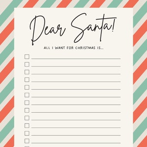 Lista de deseos navideños para niños, Carta para Papá Noel, Lista de deseos imprimible. Lista de deseos descargable