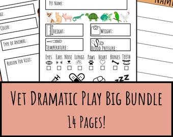 Vet Dramatic Play Bundle 14 Pages Digital Download, Vet Pretend Play Instant Download, Veterinarian Real World Play