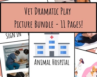 Vet Dramatic Play Pictures and Rolls, Veterinarian Real World Play Photos, Homeschool Vet Play Center