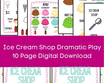 Ice Cream Shop Dramatic Play Digital Download, Preschool Center, Homeschool Pretend Play - Bonus Coloring Pages!
