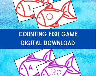 Counting Fish Digital Download Game, Fishing for Numbers, Preschool Math Game