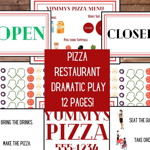 Pizza Restaurant Dramatic Play Digital Download, Preschool Pretend Play Instant Download, Homeschool Real World Center Play