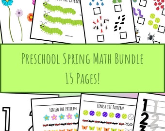 Preschool Math Spring Bundle Download, Numbers Counting and Measuring 3-5 year old Bundle, Homeschool Early Learning Math Worksheets